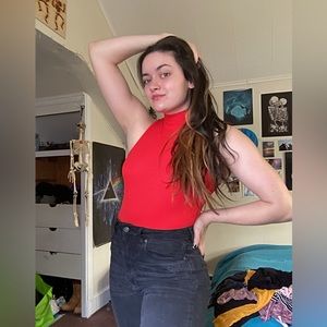 Red Turtle Neck Tank Body Suit